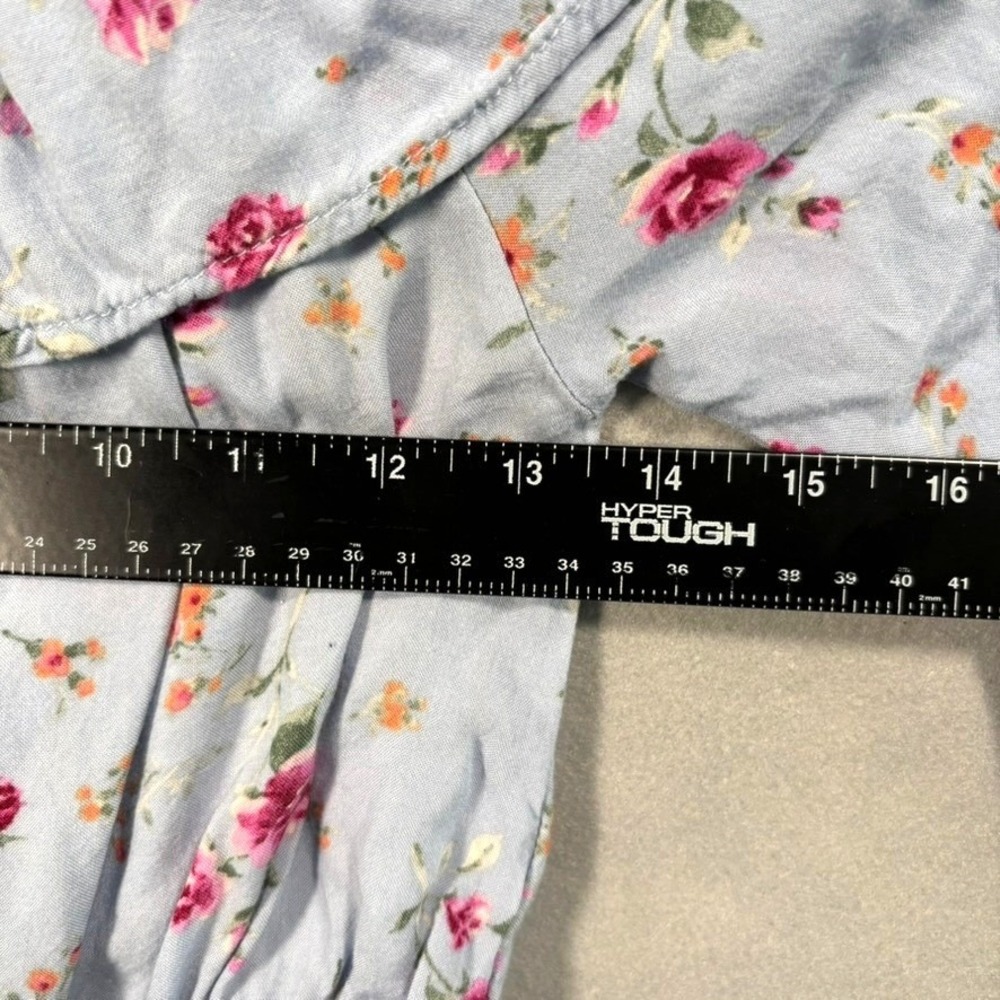 Blue Pink Floral‎ Ruffle Crop Top Long Sleeve M Cottagecore Coquette Feminine - Picture 5 of 11